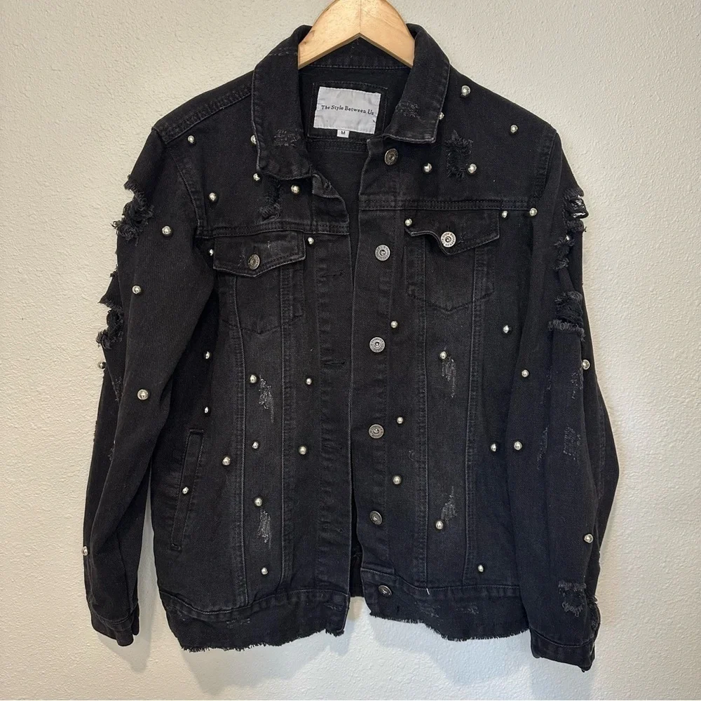 The Style Between Us Women's Black Denim Jacket with Stud Accents